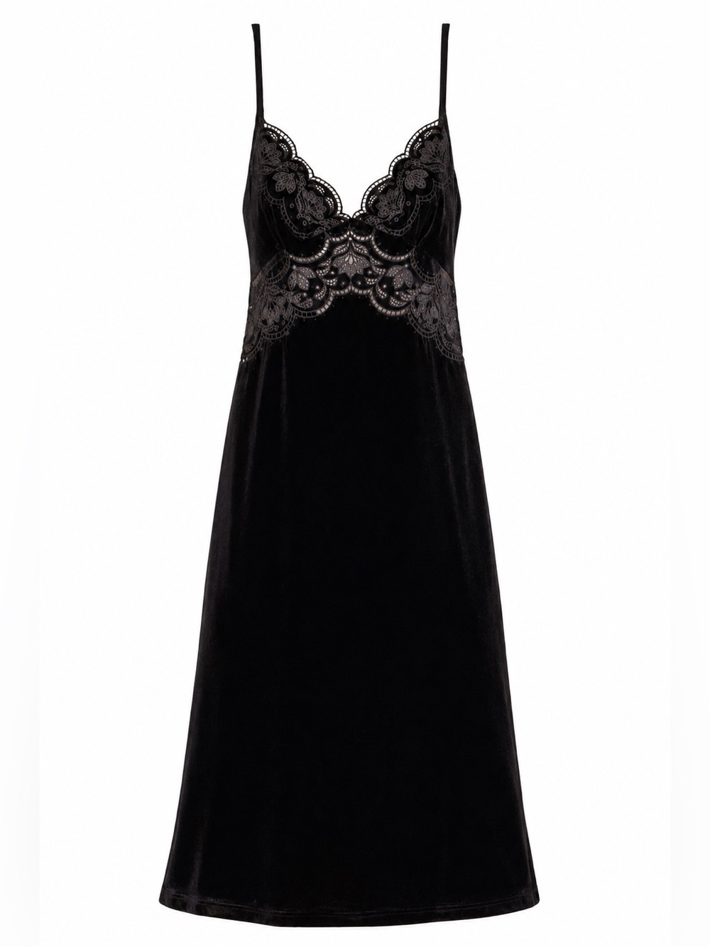 FARM RIO Black Lace-Trim Velvet Slip Dress SOLD OUT MSRP $275